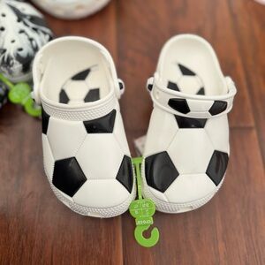 Kids Soccer-Themed Black and White Clogs size 11